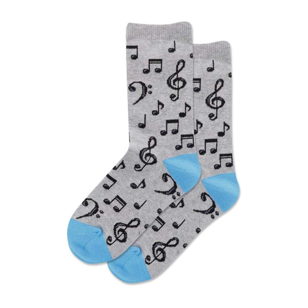 Hotsox Kid's Musical Notes Crew Socks - 1 Pair Grey Heather, Kids Large/XL - Fun Music-Themed Socks for School, Performances & Everyday Wear
