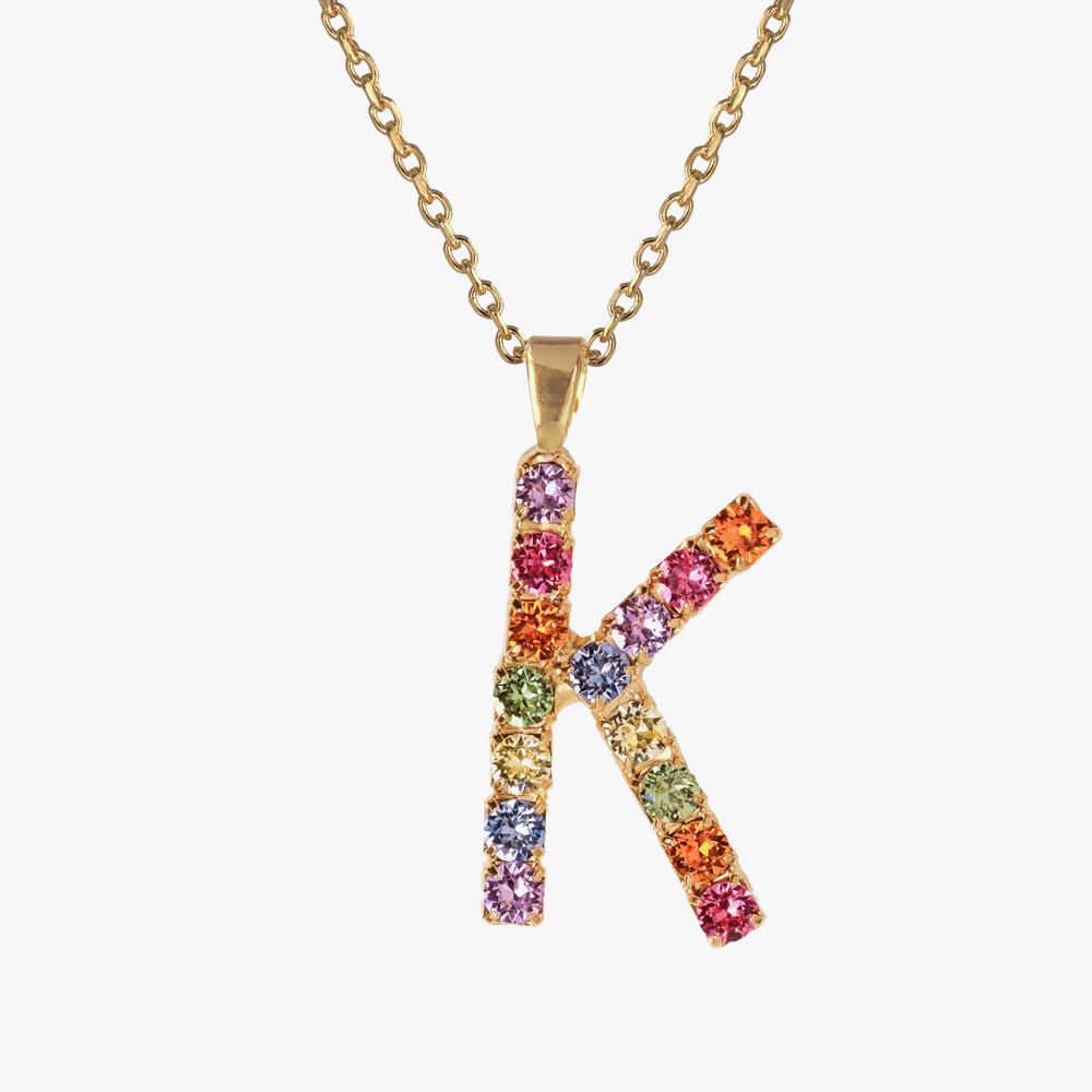 Personalized Letter K Necklace with Rainbow Charm - Custom Name Jewelry Gift for Women, Girls, Teens - Perfect for Birthdays, Anniversaries & Everyday Wear