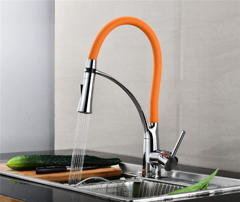 Bright Chrome Pull-Down Kitchen Faucet - Solid Brass, Double Sprayer for Modern Homes