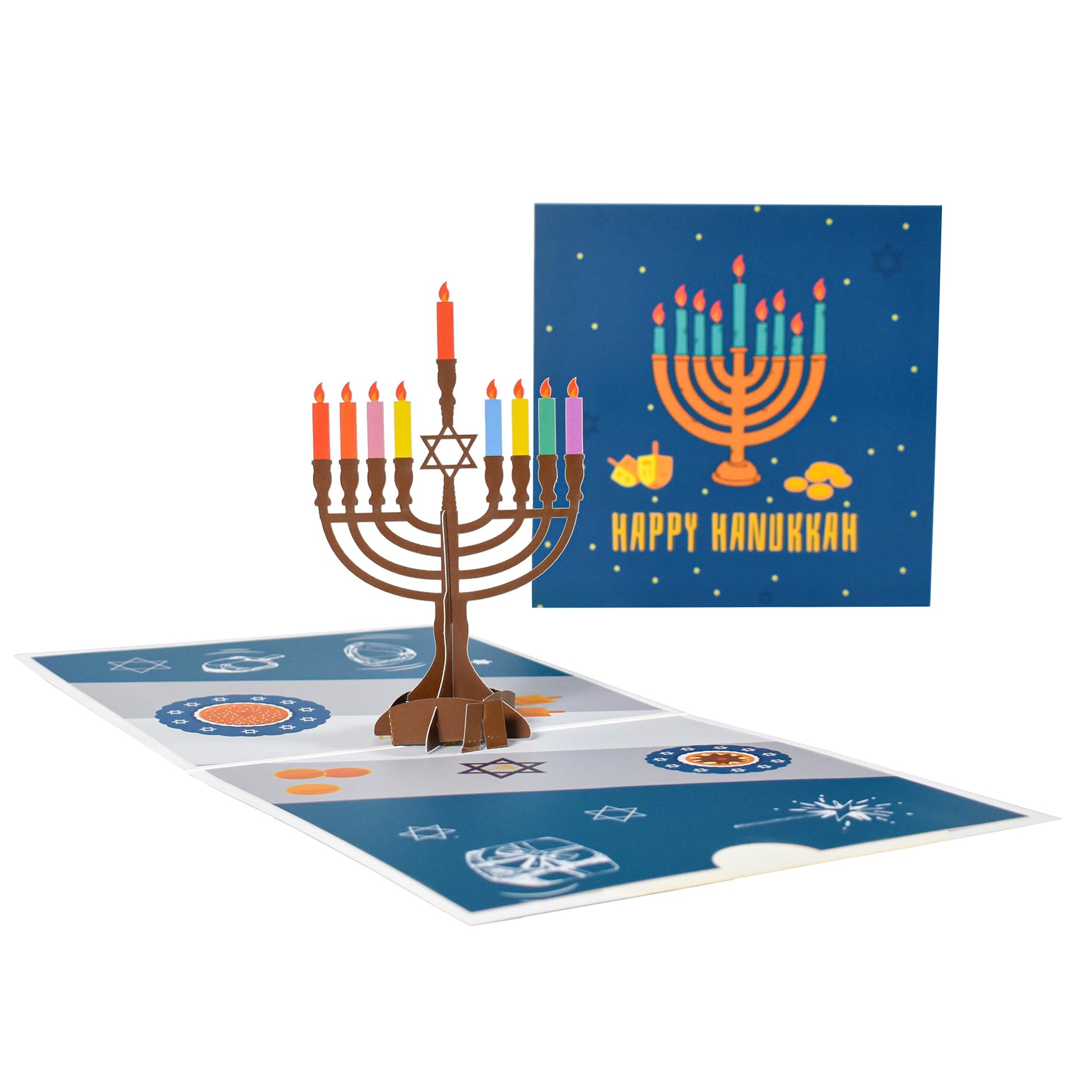 GREETING ART 3D Menorah Lights Pop Up Hanukkah Card - Religious Jewish Holiday Greeting Card with Envelope & Blank Note (5.9x5.9 Inch) - Perfect for Chanukah Celebrations, Gift Giving & Holiday Wishes