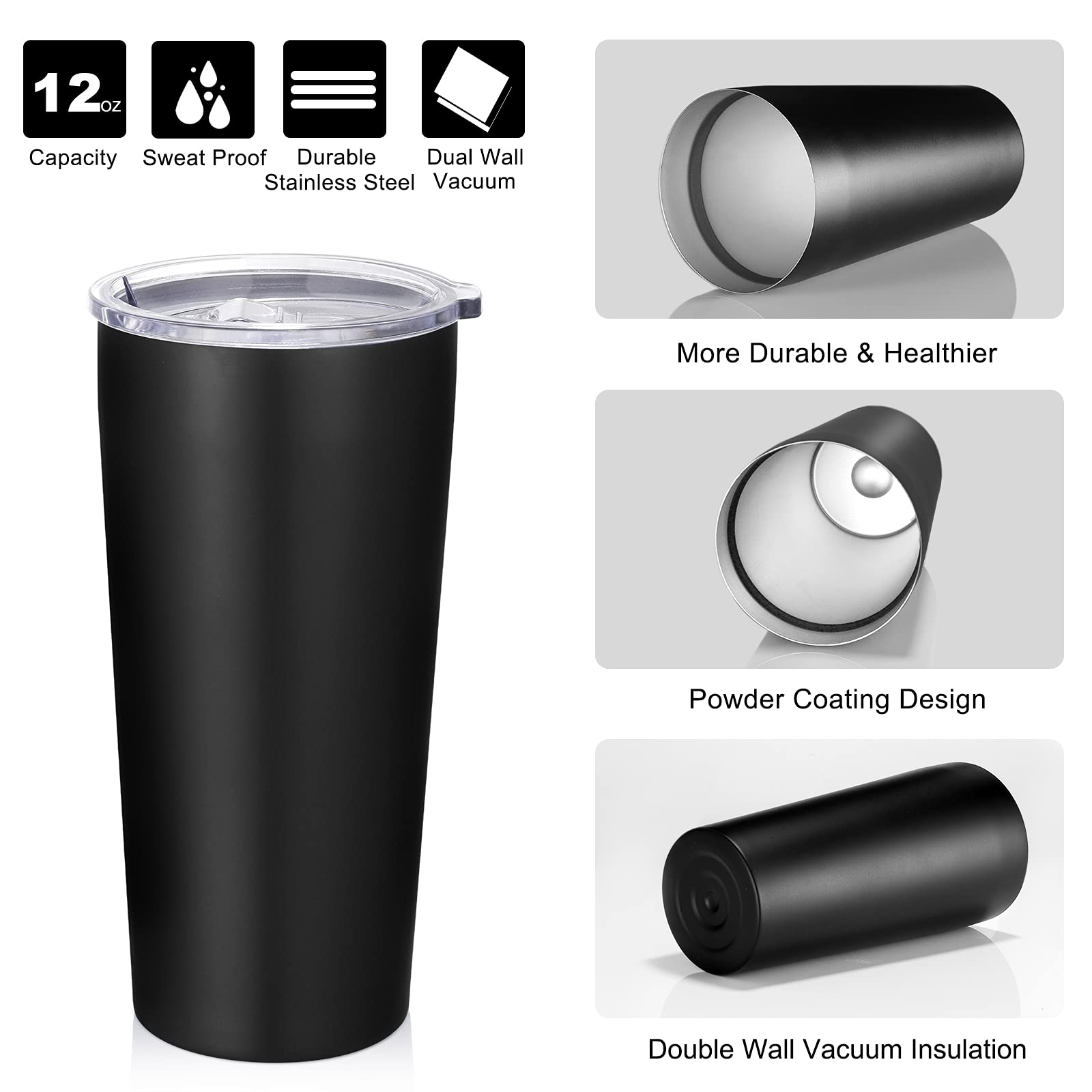 VEGOND 20oz Stainless Steel Vacuum Insulated Tumbler with Lid & Straw - Double Wall Insulated Coffee Travel Mug (1 Pack, Black) - Perfect for Hot/Cold Drinks, Office, Gym & Outdoor Activities
