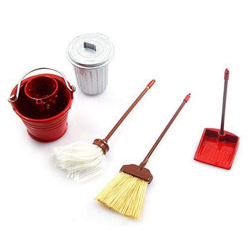 Yeah Racing 1/10 Scale RC Crawler Accessory Set - Broom, Dustpan, Mop, Bucket & Trash Bin for Realistic Crawler Scenes | Perfect for Off-Road Simulation & RC Car Display