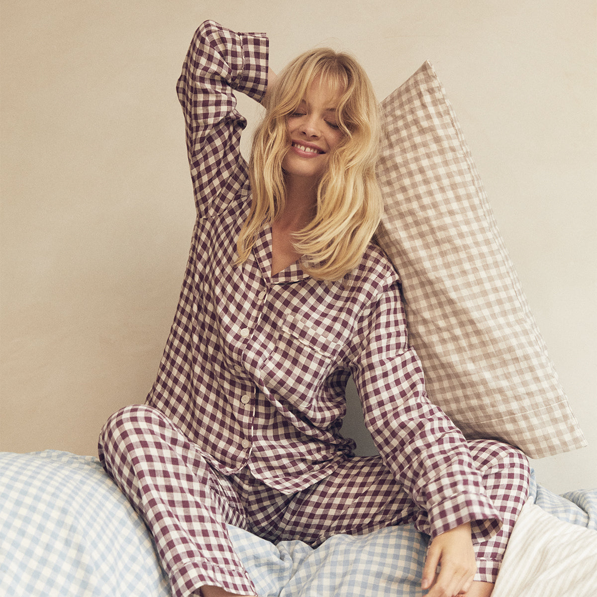 Berry Gingham Pajama Set for Women - Soft Cotton Sleepwear with Short Sleeve Top & Shorts - Cute Matching Pajamas for Lounge, Sleep & Vacation