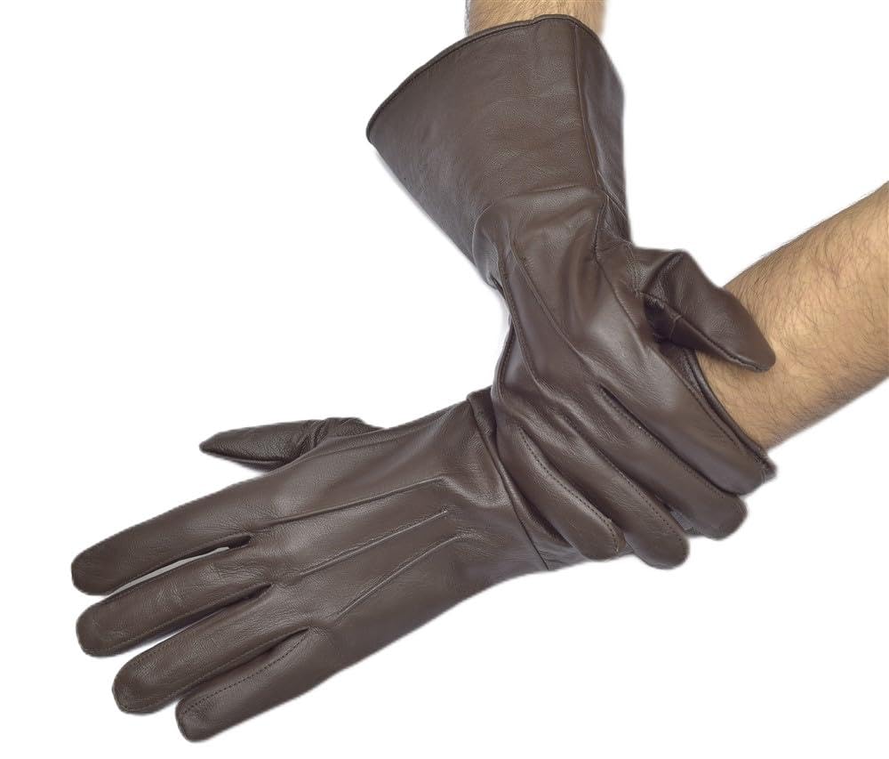 Medieval Gauntlet Leather Cosplay Gloves - Long Arm Cuff for LARP, Renaissance Fairs & Costume Parties (Brown, X-Large) - Perfect for Knights, Warriors & Fantasy Roleplay