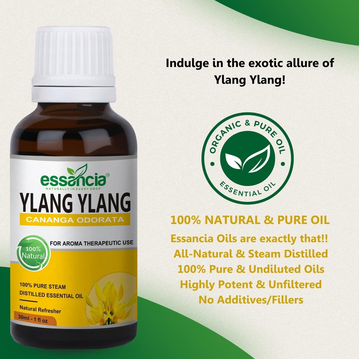 Pure Ylang Ylang Essential Oil - 100% Natural Undiluted Therapeutic Grade for Skin Care, Hair Growth, Aromatherapy & Relaxation | Face, Body, Diffuser Use | Promotes Sleep & Boosts Immunity (30ml) - Perfect for Spa, Massage & Home Wellness
