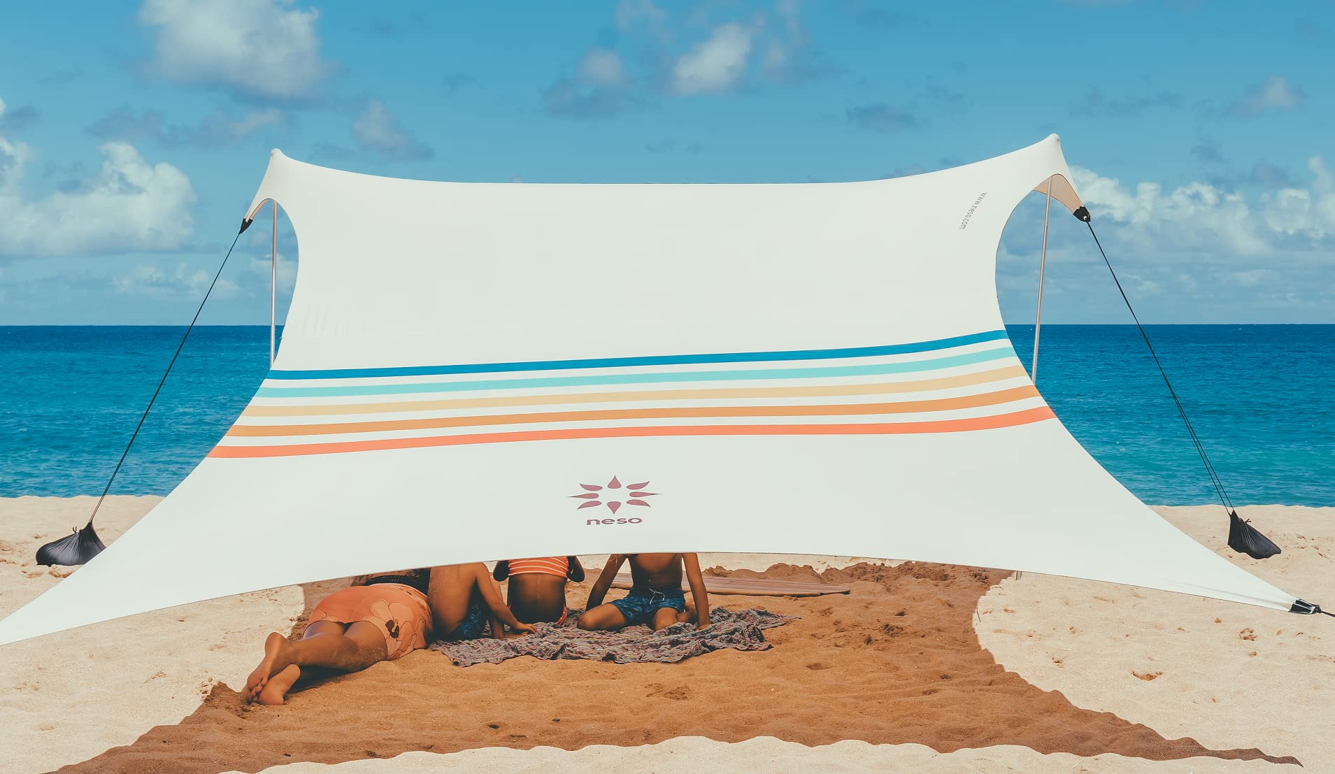 Premium Neso Tents 7'x7' Beach Canopy with Sand Anchors - Portable Sun Shade Shelter with Patented Reinforced Corners (Rainbow) - Perfect for Family Beach Days, Camping Trips & Outdoor Adventures