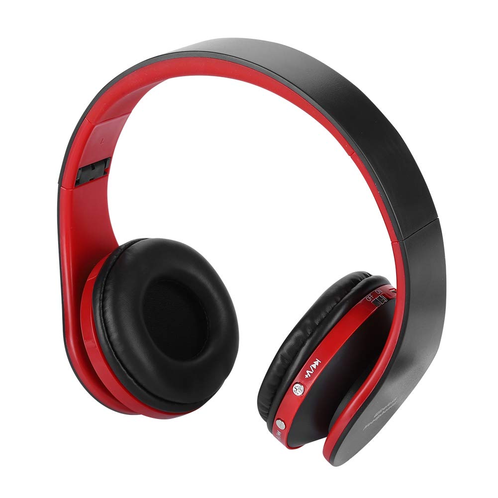 Premium Bluetooth Over-Ear Headphones with Hi-Fi Stereo Sound, Noise Canceling Mic - 12H Call/10H Music Playback for PS4, PC, Smartphones & TV (Black/Red) - Ideal for Gaming, Workouts & Travel