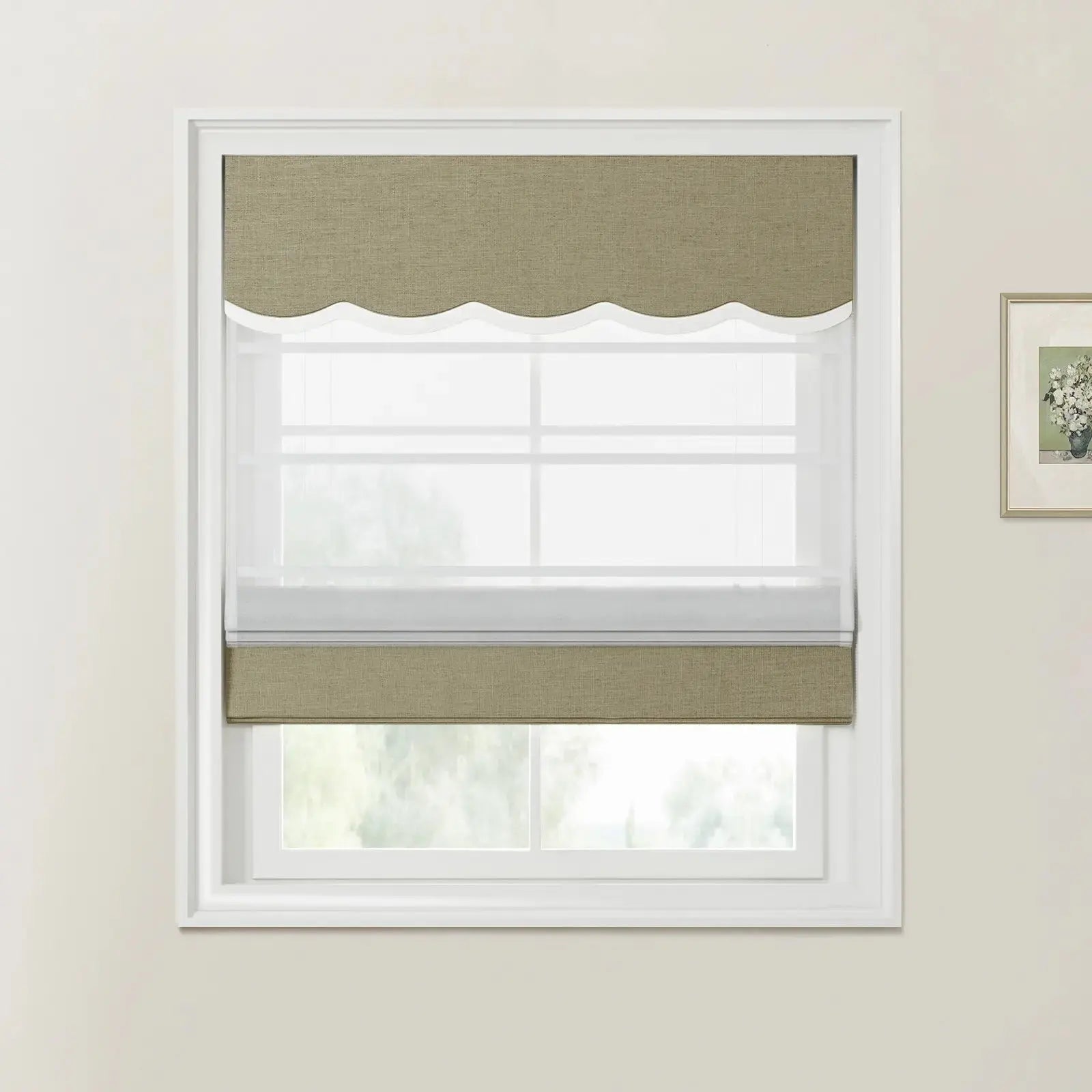 Custom Valanced Day & Night Roman Shade with Cord Lift - Blackout Window Treatment for Bedroom & Living Room
