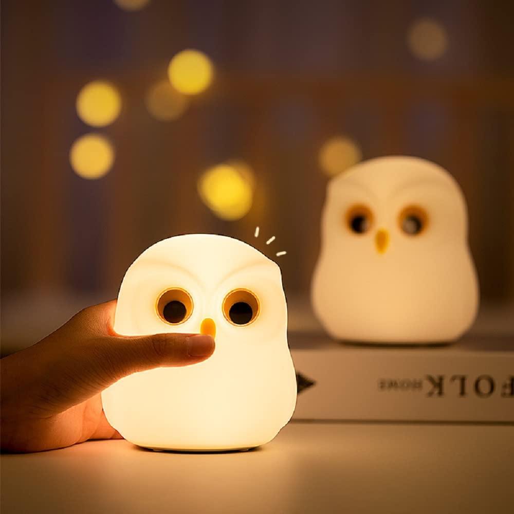USB Rechargeable Owl Night Light for Kids - Touch Control Cute Animal Lamp with Safe Silicone & ABS+PC Material - Perfect Bedside Companion for Nursery, Baby Feeding, and Bedtime Comfort (White)