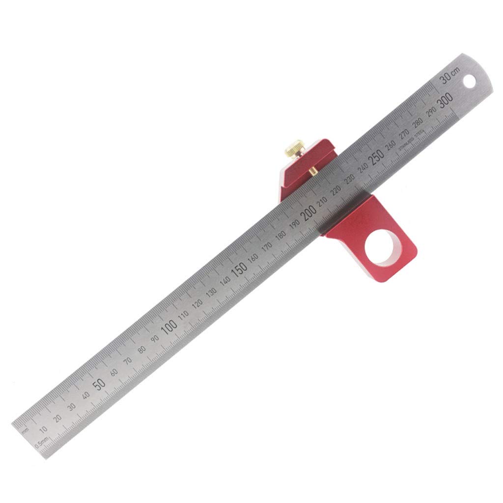 SHYPT 30CM/12 Inch Angle Scriber Steel Ruler - Precision Woodworking Measuring Tool with Aluminum Alloy Positioning Block for Carpentry, DIY Projects & Metalworking | Perfect for Marking Lines, Joinery & Cabinet Making