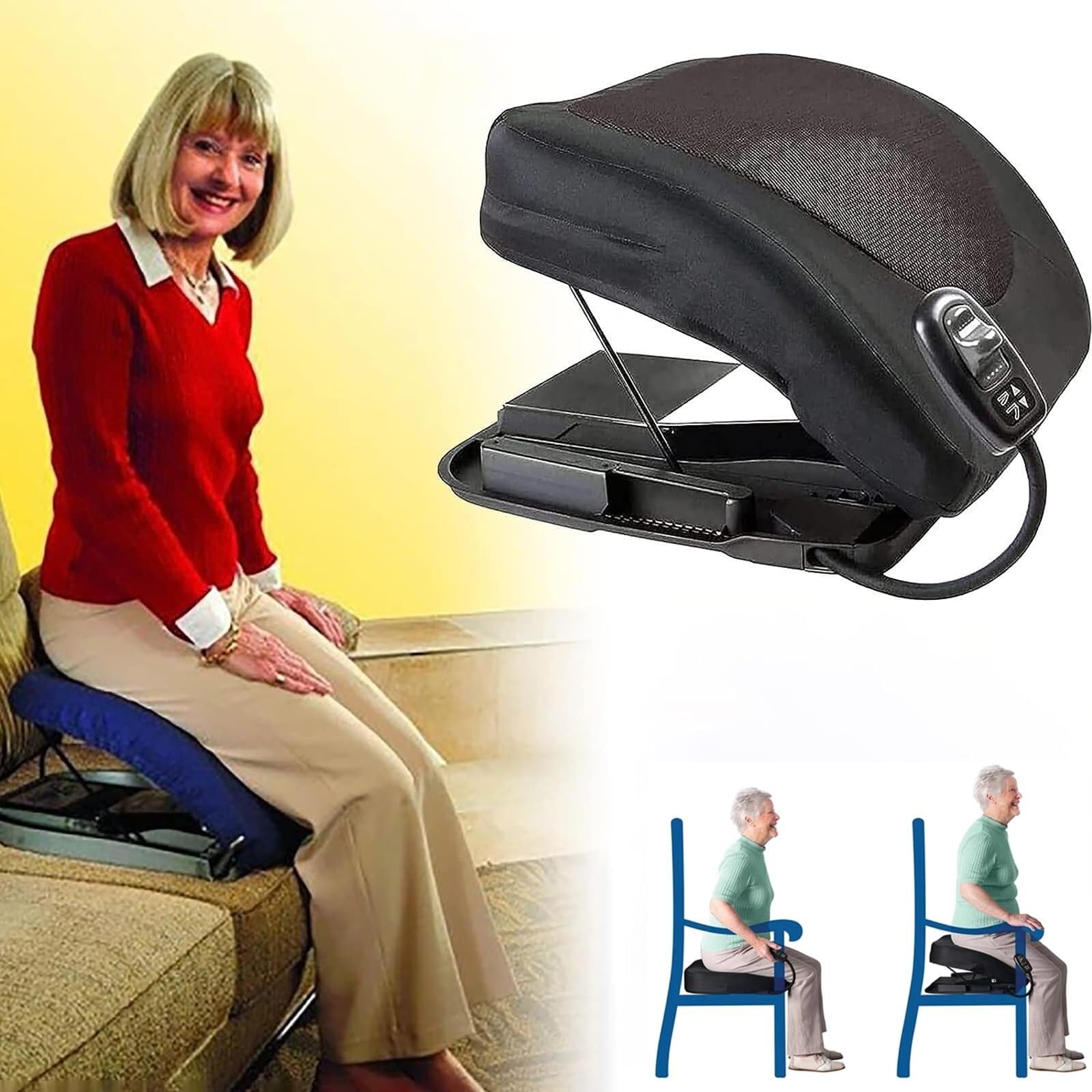 Electric Lifting Chair Cushion for Elderly - Portable Seat Lifter with One-Button Operation (Supports 300 lbs) - Ideal for Sofa, Recliner & Wheelchair Comfort Assistance