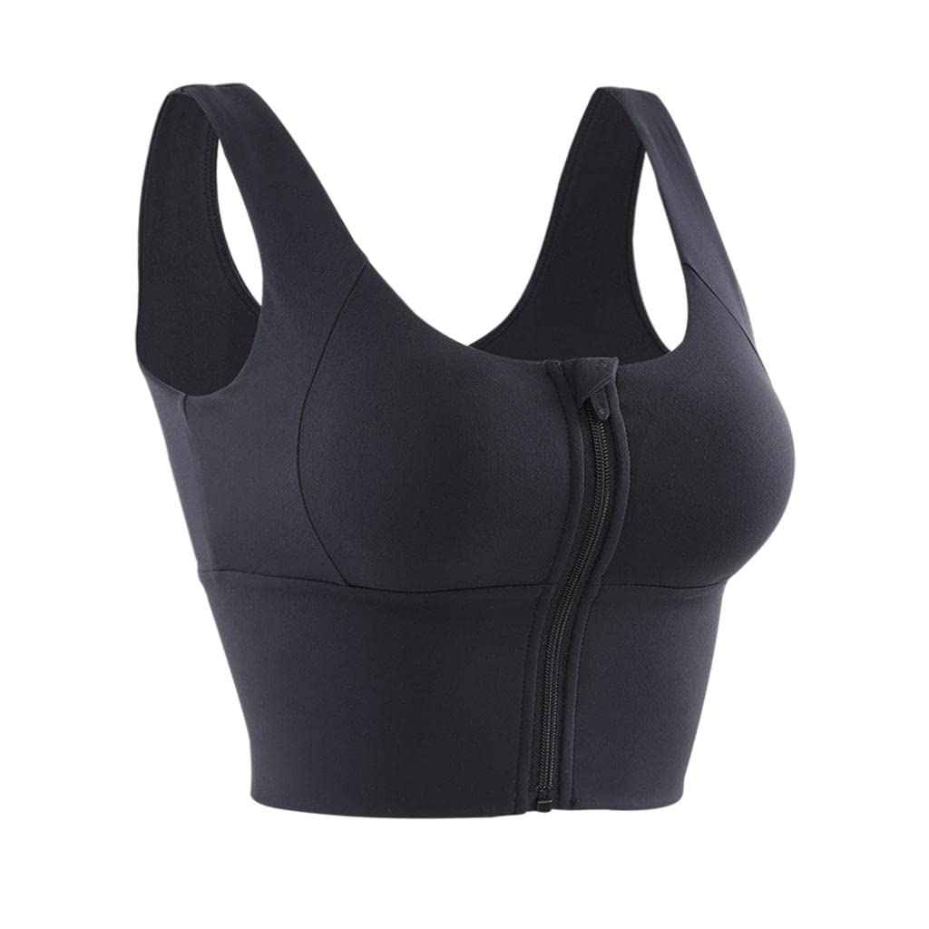 Newmind Women's Support Sports Bra - Front Zipper Racerback Padded Workout Bra for Running, Yoga & Gym - Breathable Comfort in Sizes S/M/L/XL (Black) - Perfect for High-Impact Activities & Active Lifestyles