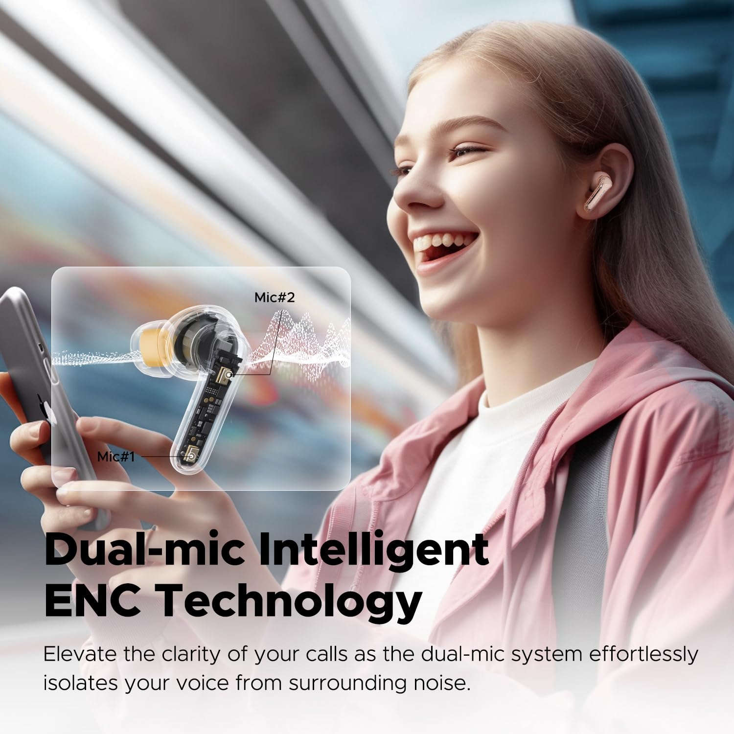 SoundPEATS Clear Wireless Earbuds - Bluetooth 5.3 Headphones with 40H Battery Life, Active Noise Cancelling, Dual Mic for Crystal Clear Calls, Game Mode & App Control - Perfect for Workouts, Commuting & Gaming