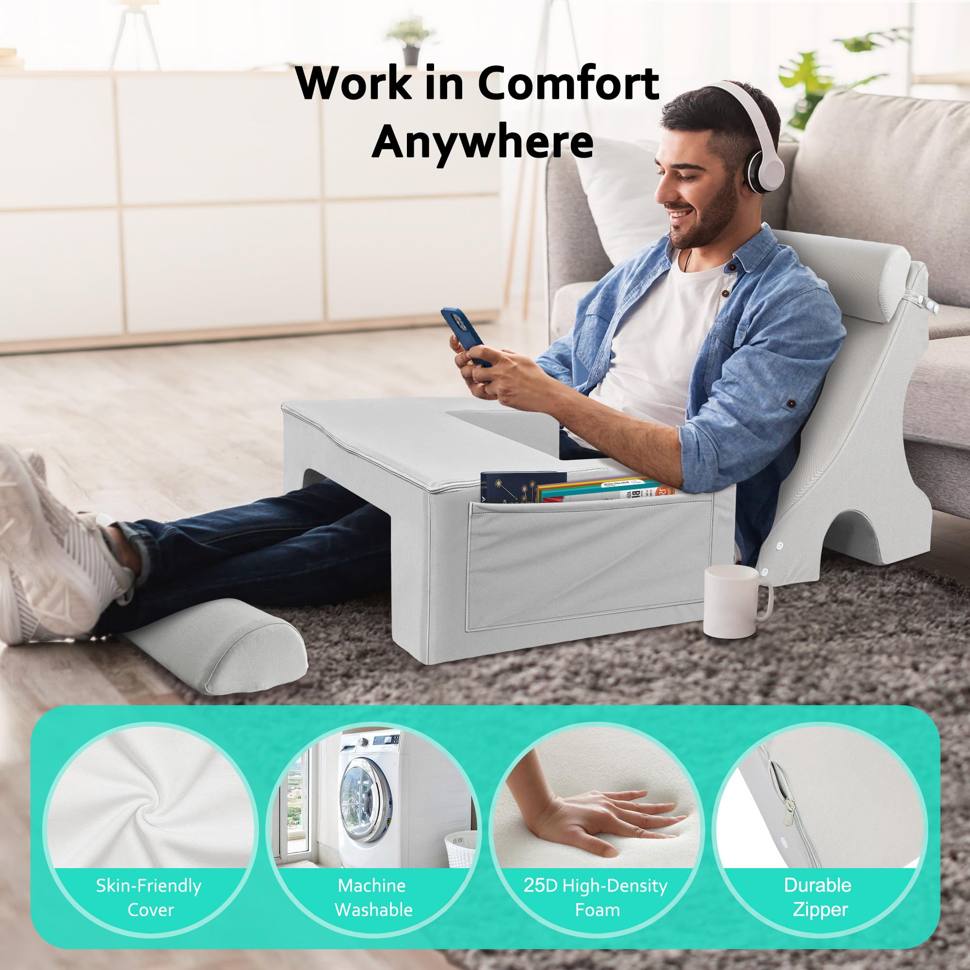 Adjustable Reading Pillow for Adults - 4PCS Bed Chair Pillow with Pockets for Reading, Gaming, Watching TV & Relaxing in Bed, Couch or Floor - 16