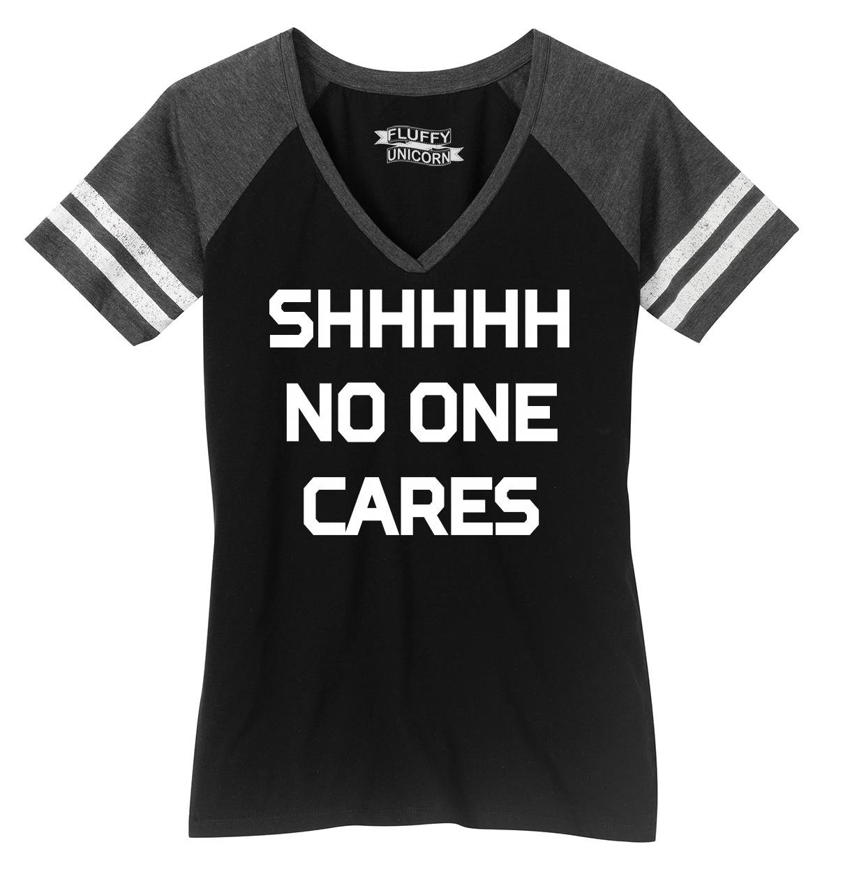 Funny Women's 'Shhh No One Cares' V-Neck Party T-Shirt - Perfect for Girls Night Out, Bachelorette Parties & Casual Wear