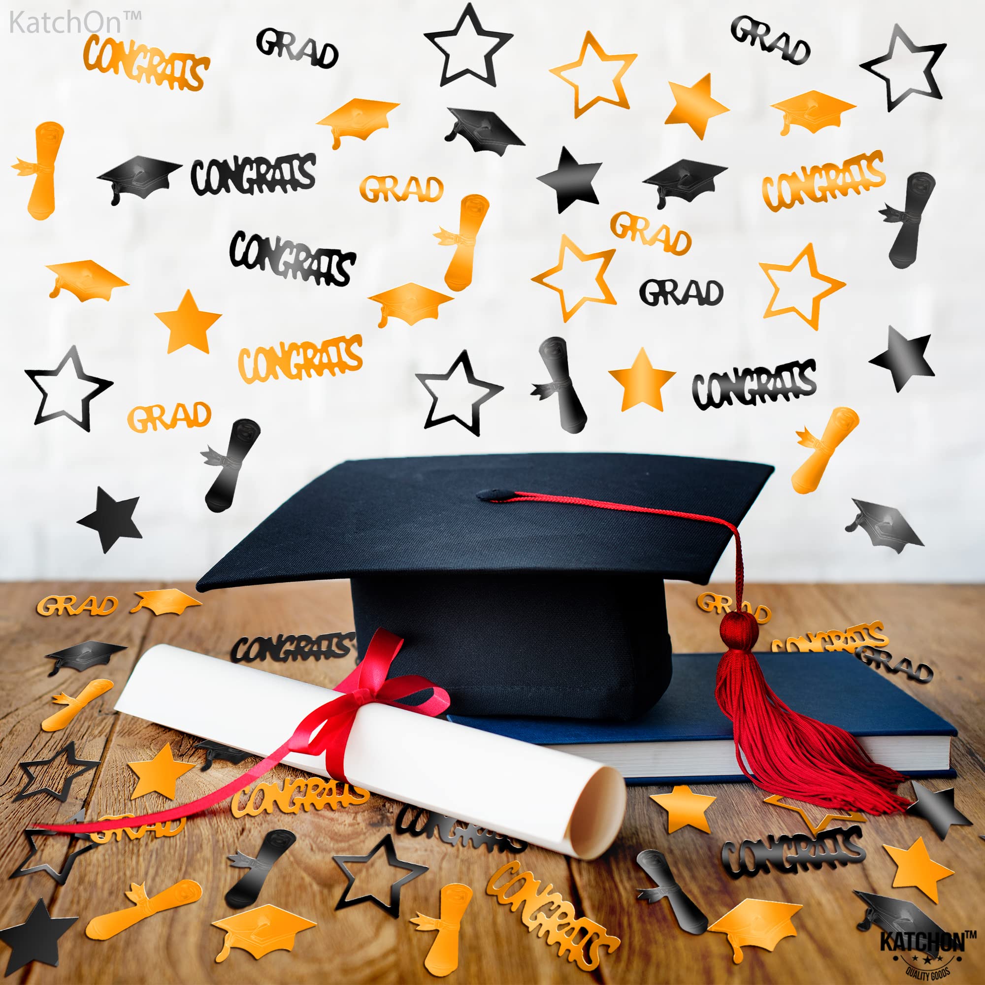 KatchOn 2025 Graduation Confetti - 1000 Pack Orange & Black | Class of 2025 Graduation Party Decorations, Commencement Celebration Supplies for High School & College Graduates