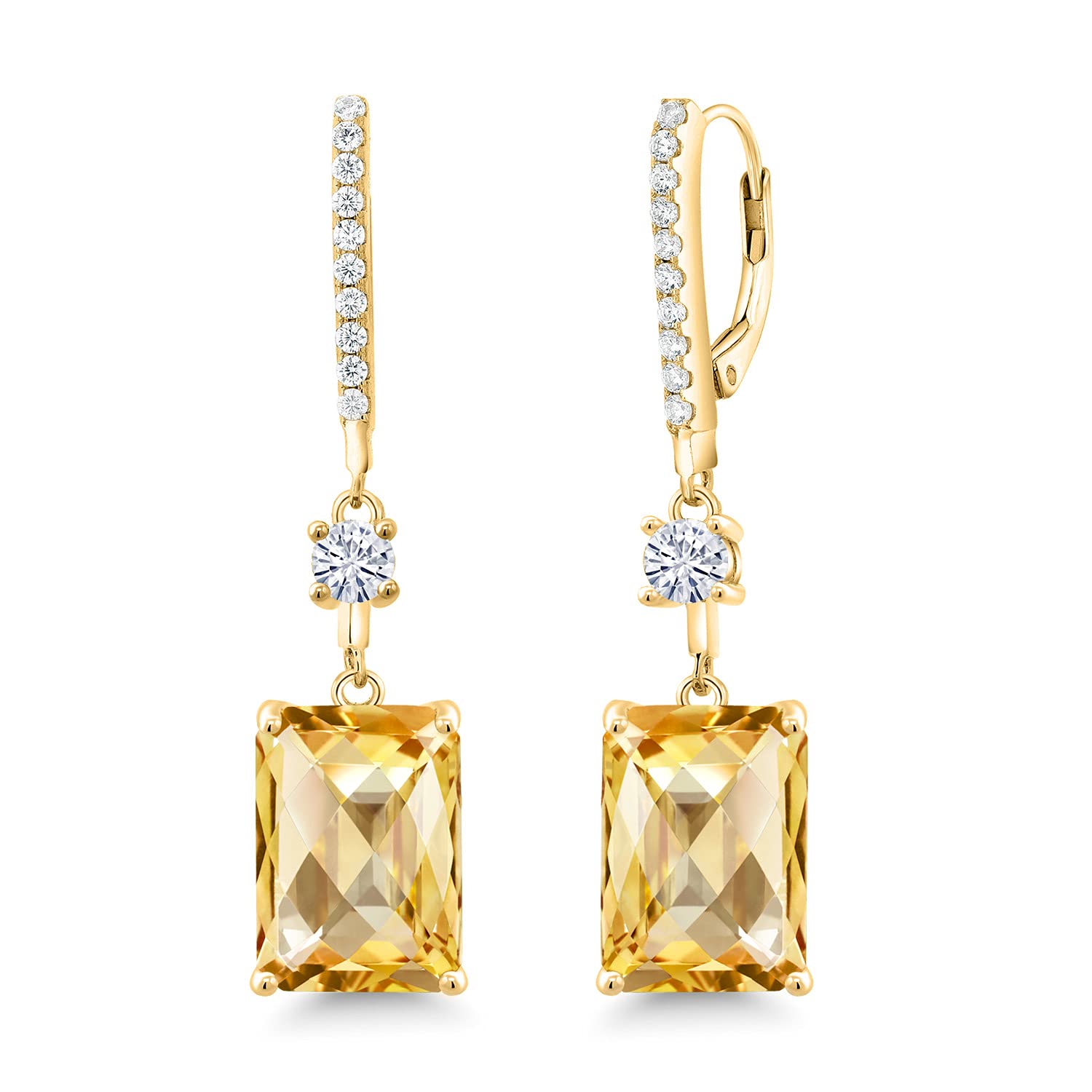 18K Gold Plated Citrine & Moissanite Dangle Earrings for Women