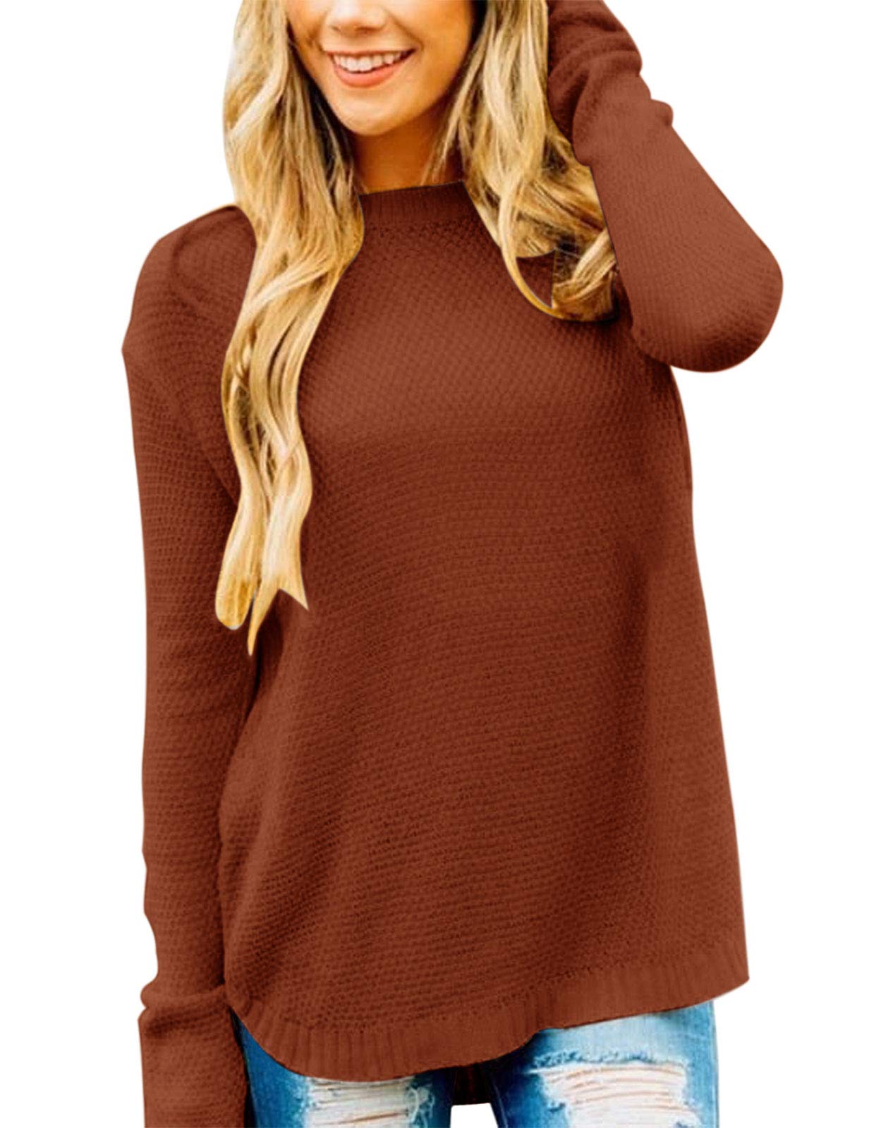 MEROKEETY Women's Oversized Knit Sweater - Long Sleeve Crew Neck Pullover Top for Fall 2025 | Cozy Casual Wear, Layering Essential, Office Outfit & Weekend Comfort