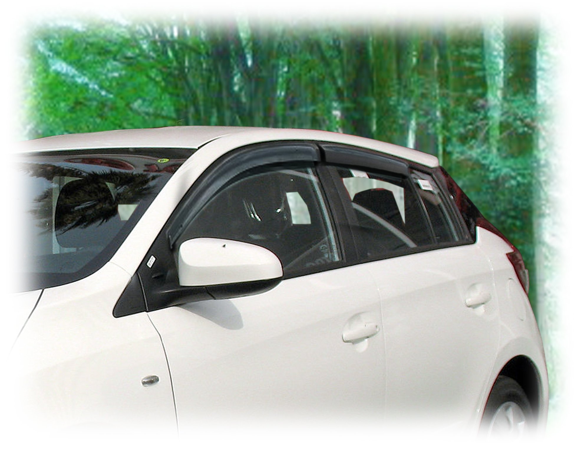 C&C Car Worx Tape-On Outside-Mount WV-13Y-TF Set of 4 Side Window Visor Rain Guards Compatible with 2013-2019 Toyota Yaris/Vitz/Echo 5-Door Hatchback - Deflect Rain & Improve Ventilation for Enhanced Driving Comfort