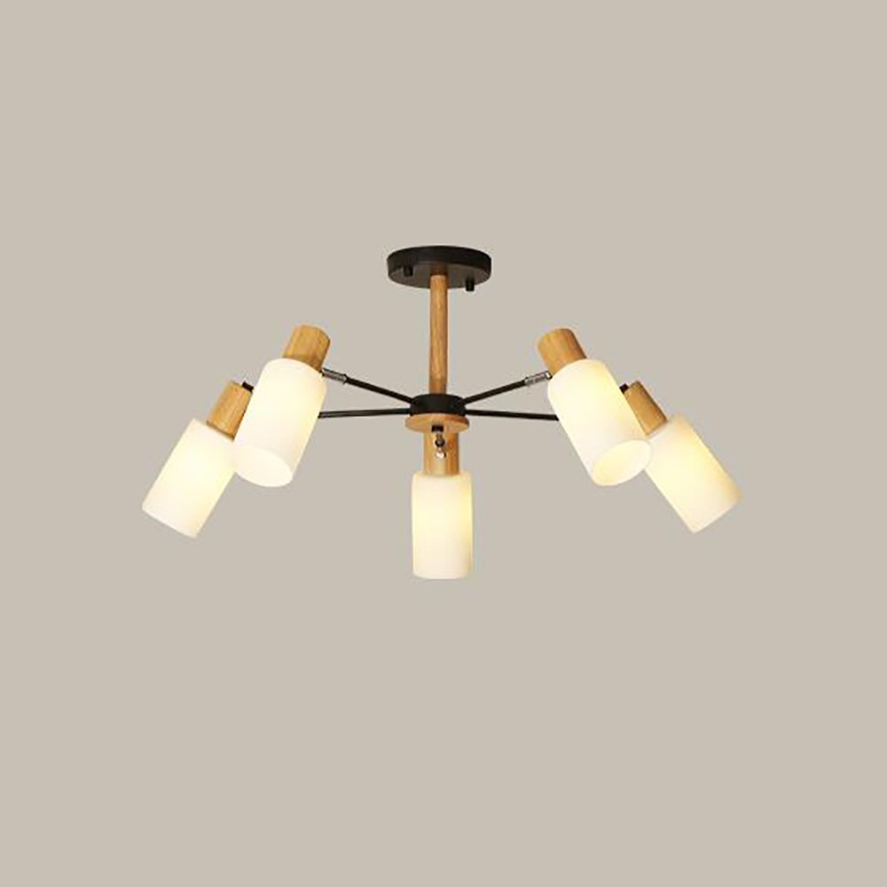 Nordic Simple Wood Creative Ceiling Lamp - 5 Head Black Chandelier for Restaurant, Living Room & Dining Room - Modern Scandinavian Lighting for Home Decor