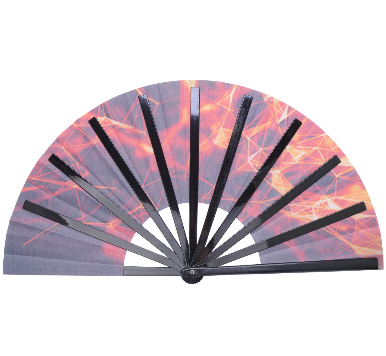 Chinese Folding Hand Fan - Decorative Nylon-Cloth Dance Fan for Women & Men, Glow Lines Design - Perfect for Rave Parties, Dance Performances, and Home Décor