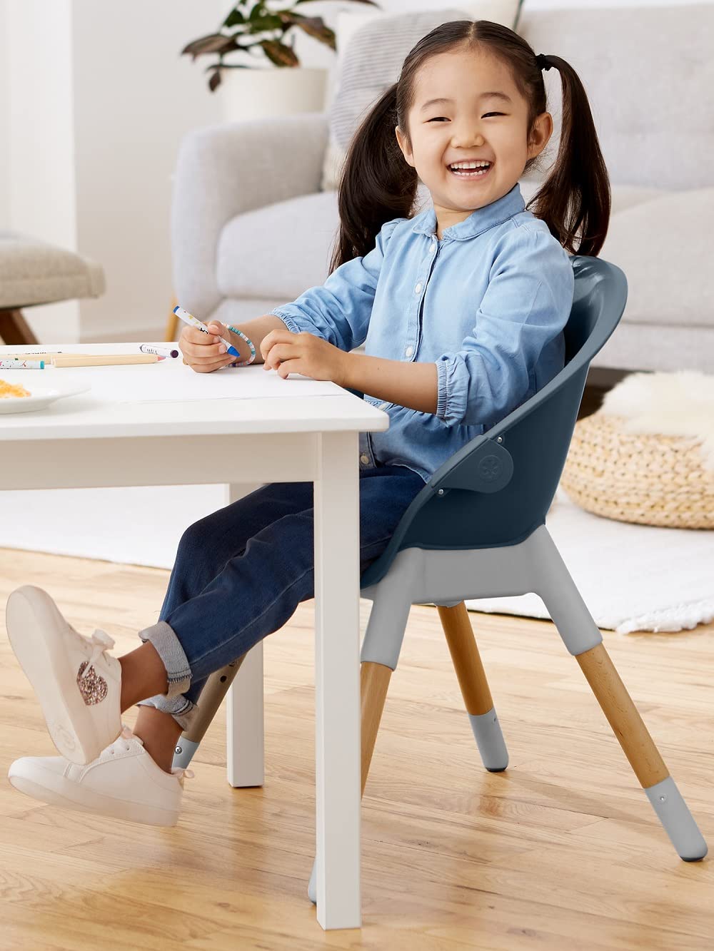 Skip Hop EON 4-in-1 Convertible Baby High Chair - Slate Blue | Adjustable Height, Easy Clean, Space-Saving Design for Small Kitchens & Dining Rooms | Perfect for Infants to Toddlers (6-36 Months)