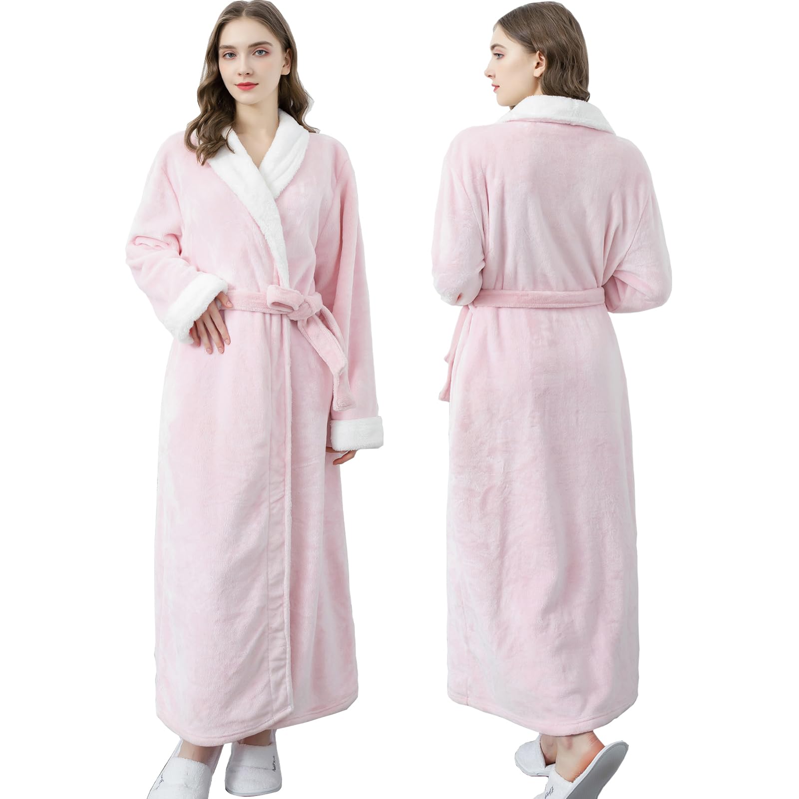 Oksun Women's Plush Fleece Long Robe - Soft Flannel Warm Bathrobe for Winter, Full Length Cozy Housecoat & Sleepwear Nightgown - Perfect for Lounging, Spa Days and Cold Weather Comfort