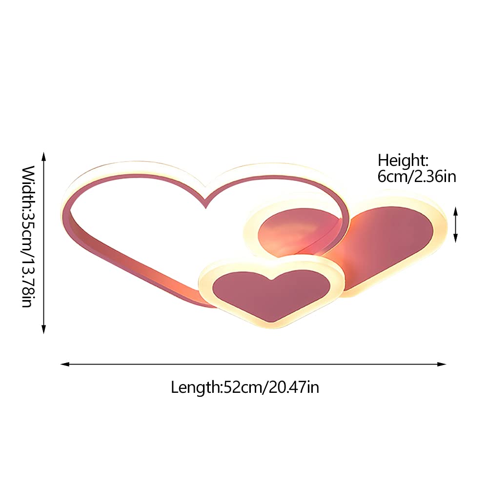 YIYIBYUS 37W Dimmable LED Ceiling Light - Heart Shaped Kids Room Lighting with Remote Control, Pink Acrylic Nursery Light for Bedroom, Kitchen, Bathroom & Dining Room - Perfect for Children's Bedrooms, Playrooms and Cozy Home Decor