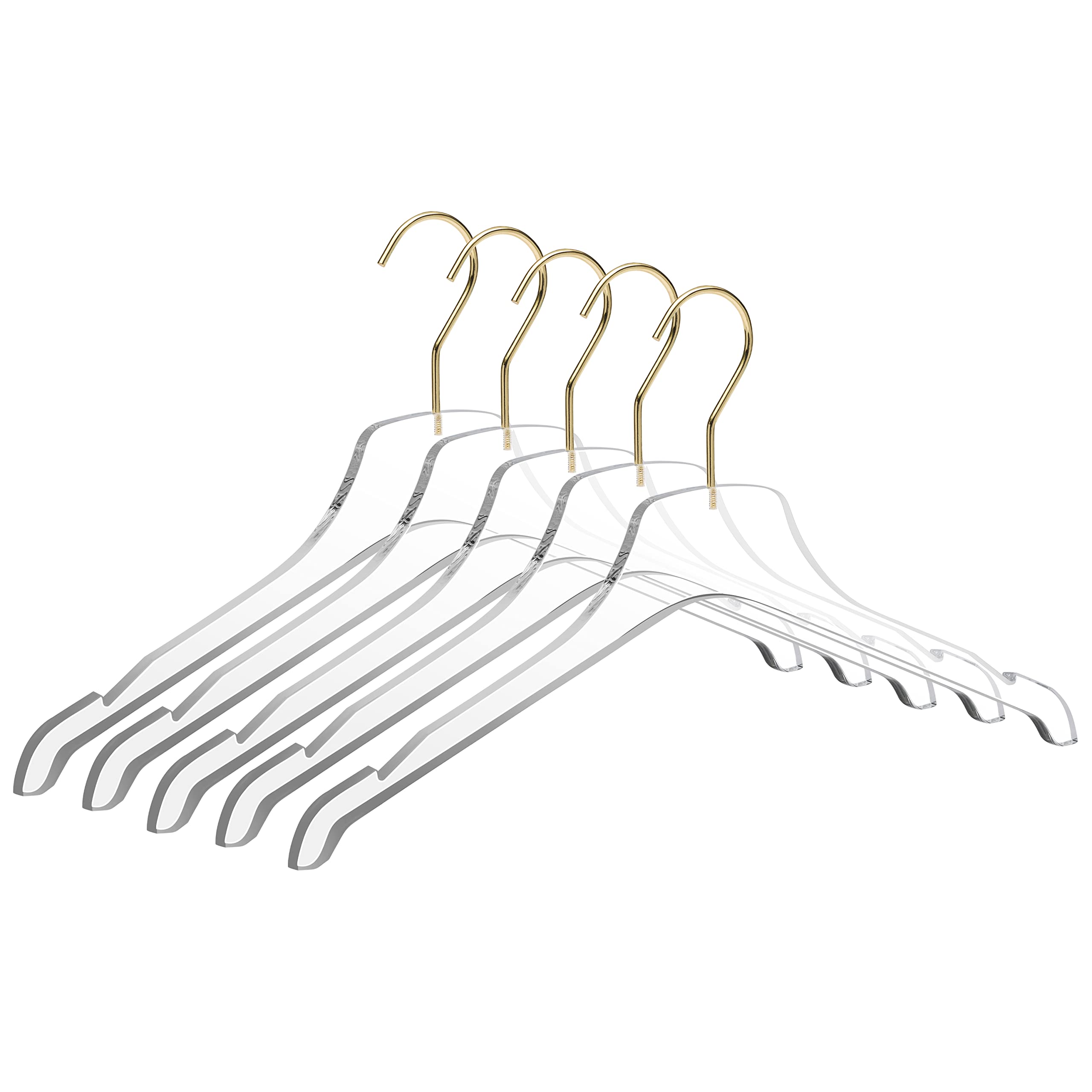Premium Clear Acrylic Hangers with Swivel Gold Hook - 20 Pack Non-Slip Closet Organizers for Luxury Wardrobe & Display - Perfect for Clothing Boutiques, Walk-in Closets and Jewelry Storage