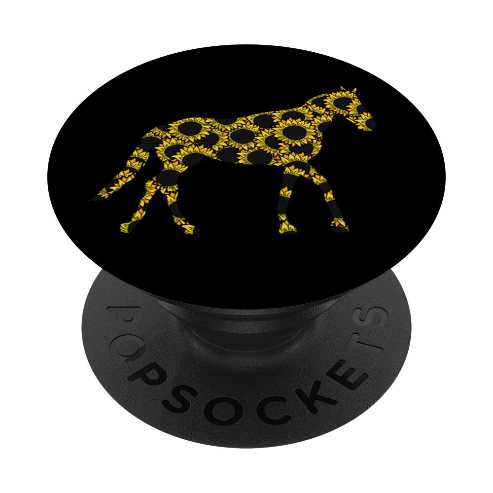 Sunflower Horse Lover Black PopSockets Grip & Stand for iPhone, Samsung & Tablets - Perfect for Riding, Outdoor Activities & Phone Protection