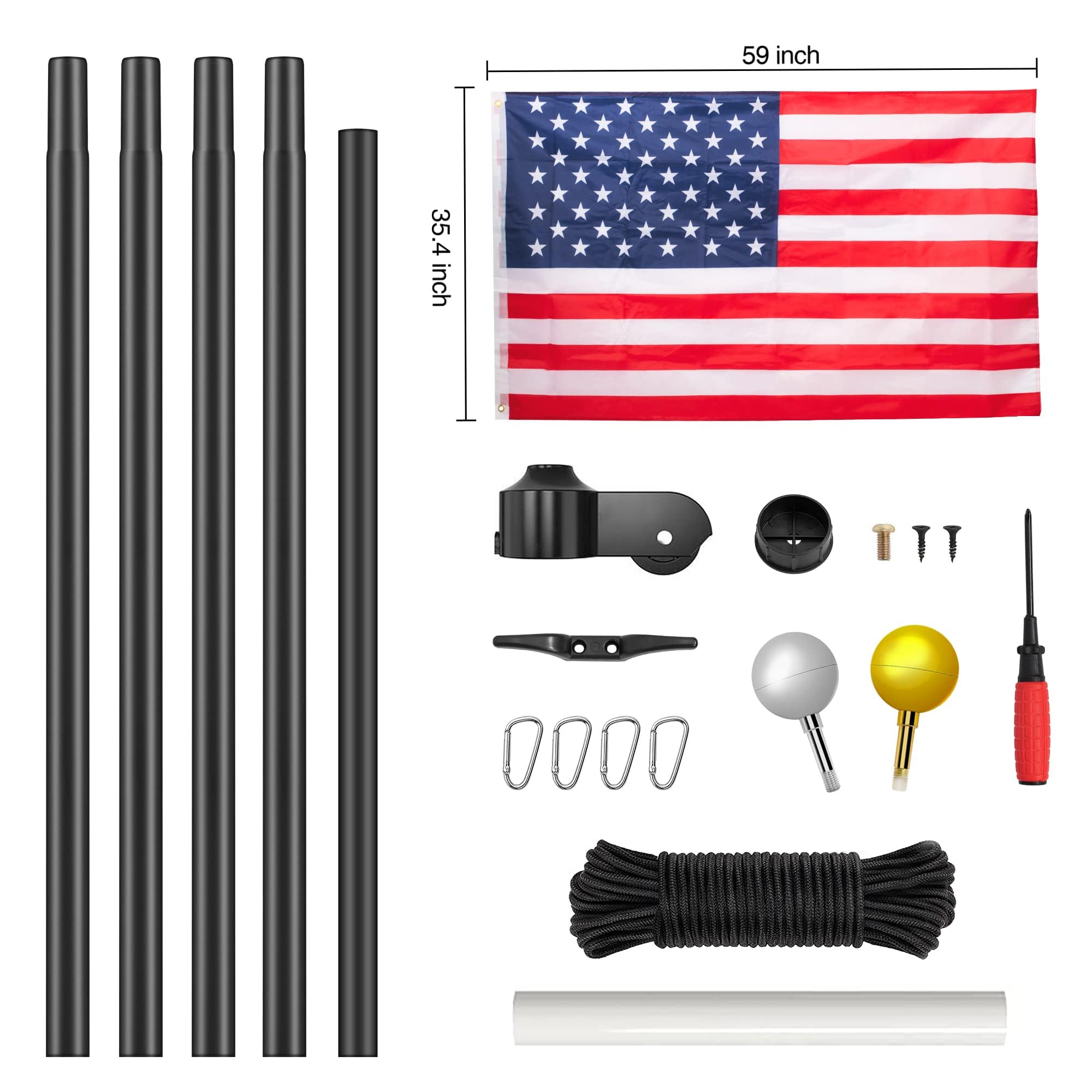 16FT Heavy Duty Aluminum Flag Pole Kit for Outside - 14 Gauge Thick Sectional In-Ground Flagpole with 3x5 American Flag, Perfect for Yard, Residential & Commercial Use | Outdoor Decoration, Patriotic Display, Home & Business Landscaping