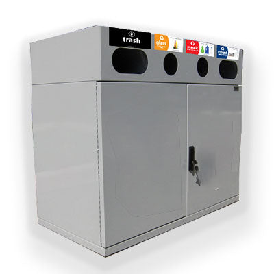 128 Gallon Outdoor Rectangle Recycling Bin with 4 Inputs - Durable Solid Body for Parks, Campgrounds & Backyards - HS432OWR