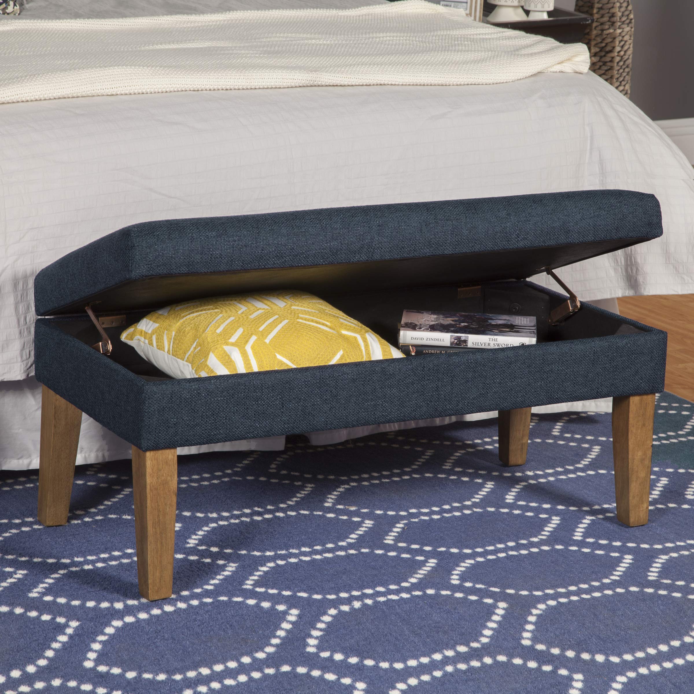 Homepop Upholstered Storage Ottoman Bench - Navy Woven Textured Decorative Furniture for Living Room & Bedroom | Multi-Functional Seat with Hidden Storage | Perfect for Extra Seating, Footrest & Home Organization