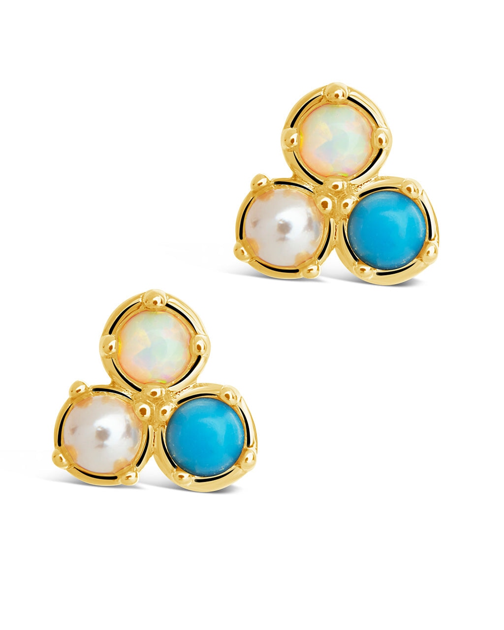 Exquisite Bermuda Opal, Pearl & Turquoise Triple Stud Earrings for Women | Elegant Jewelry Gift for Birthday, Anniversary & Special Occasions | Perfect for Parties, Weddings & Everyday Wear