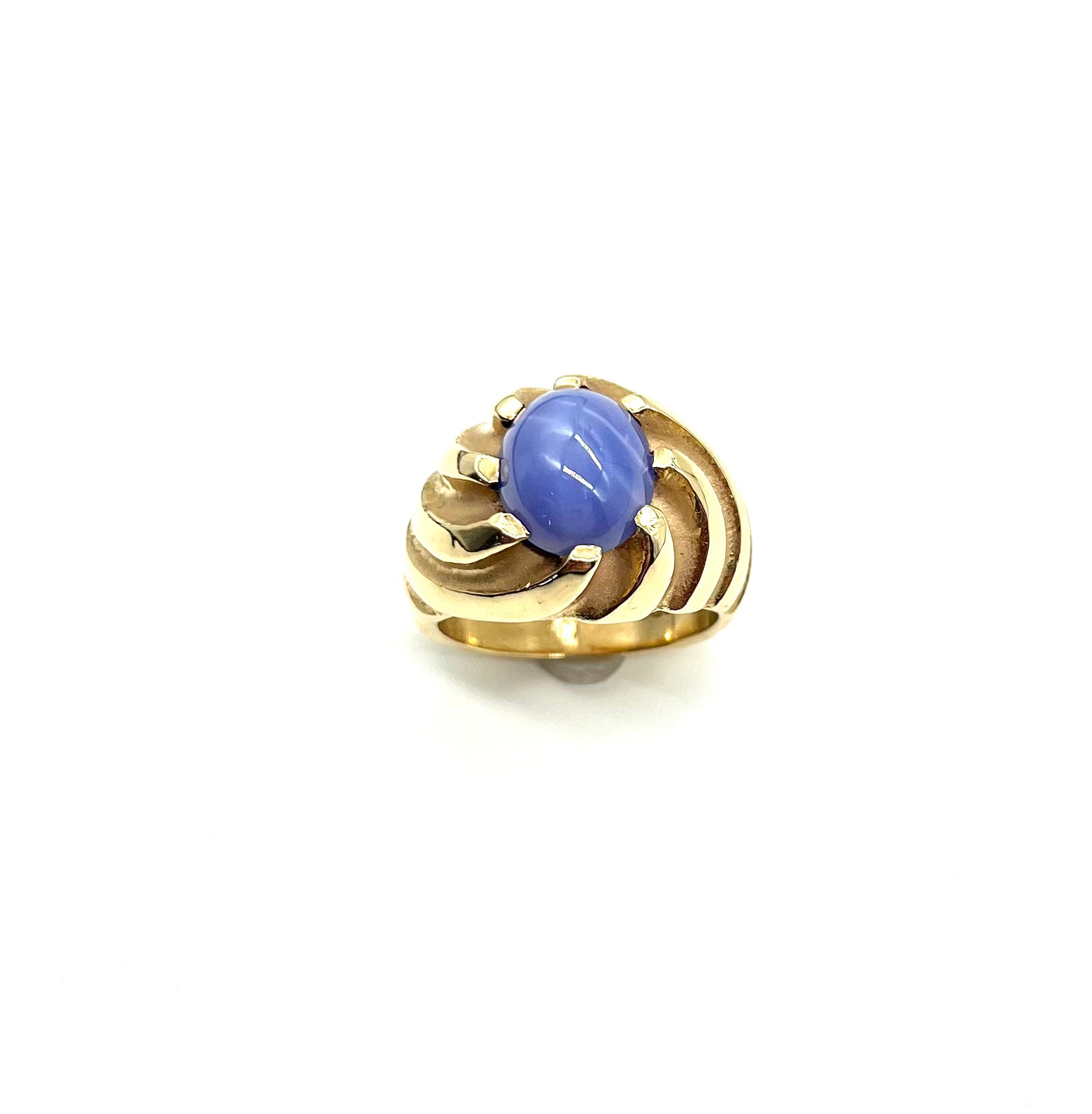 14K Yellow Gold Blue Star Sapphire Swirl Ring for Women - Elegant Birthstone Jewelry Gift for Her, Perfect for Anniversaries, Engagements & Special Occasions
