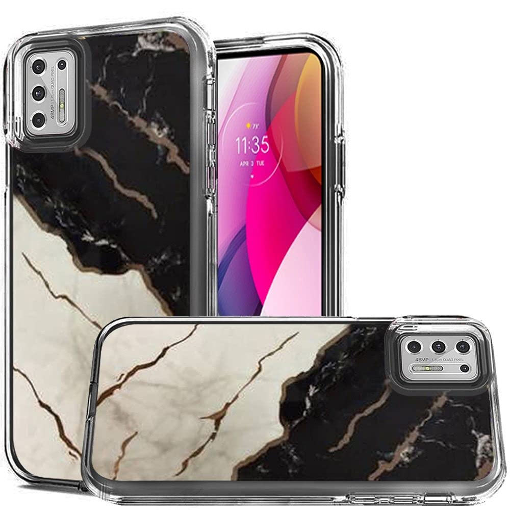 Motorola Moto G Stylus 2021 XT2115DL / G9 Stylus Electroplated Marble Design Phone Case with Gift Stand - Durable Protection for Everyday Use, Work & Travel