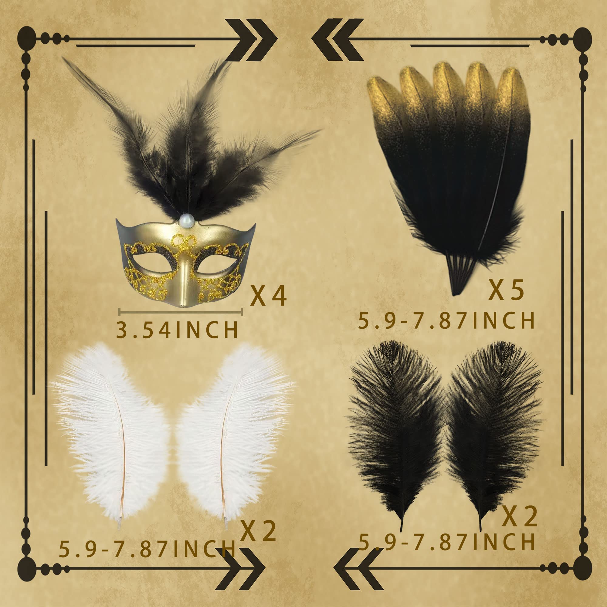 JeVenis Art Deco Cake Mask - Black Gold Masquerade Mask with Feathers for Gatsby Themed Prom Cakes, Wedding Cakes & Party Dessert Decorations | Perfect for 1920s Inspired Events, Birthday Parties & Elegant Celebrations