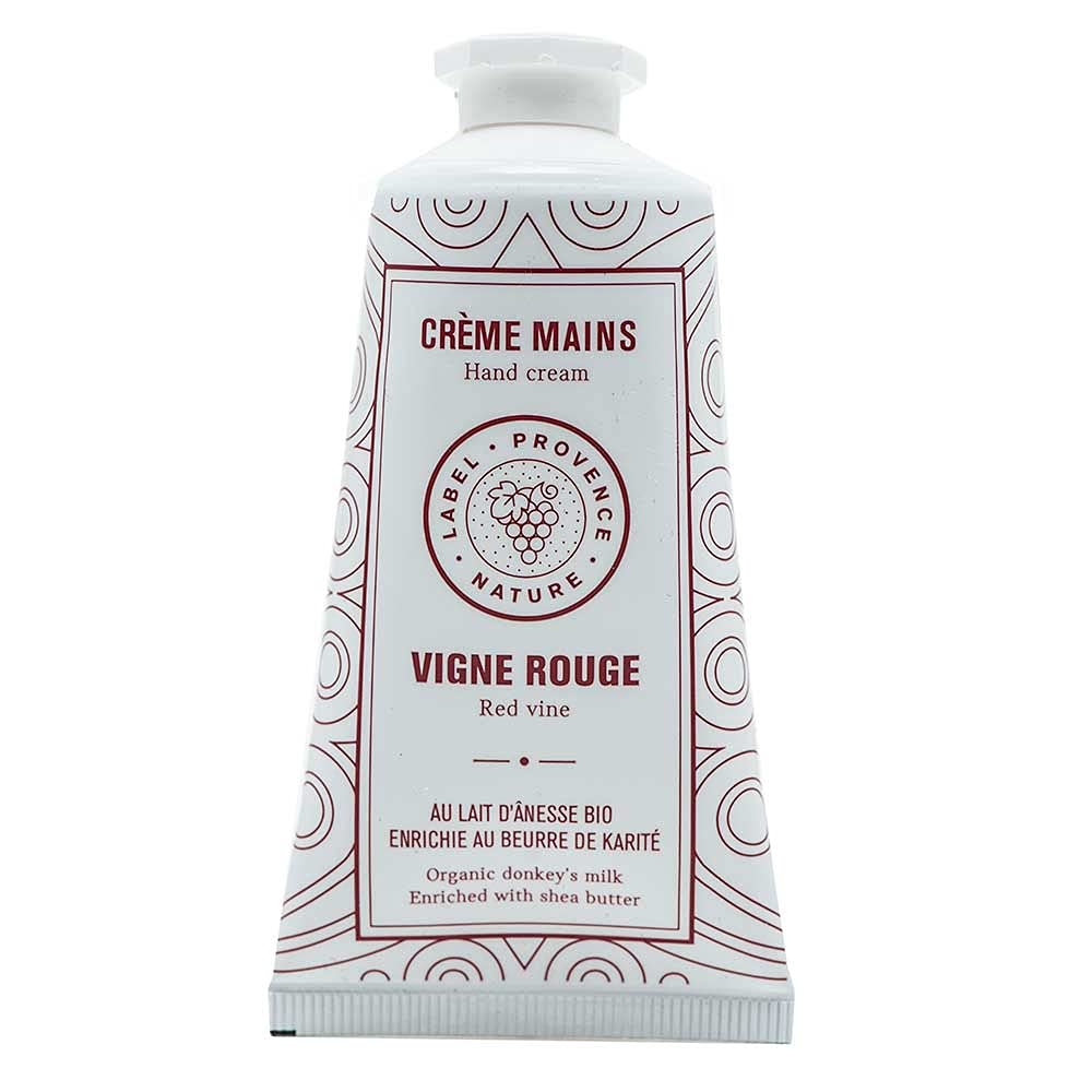 Provence Organic Donkey Milk & Shea Butter Hand Cream - French Luxury Moisturizer with Red Wine Scent - 50ml Tube - Perfect for Dry Skin Care, Gift Sets & Travel Essentials