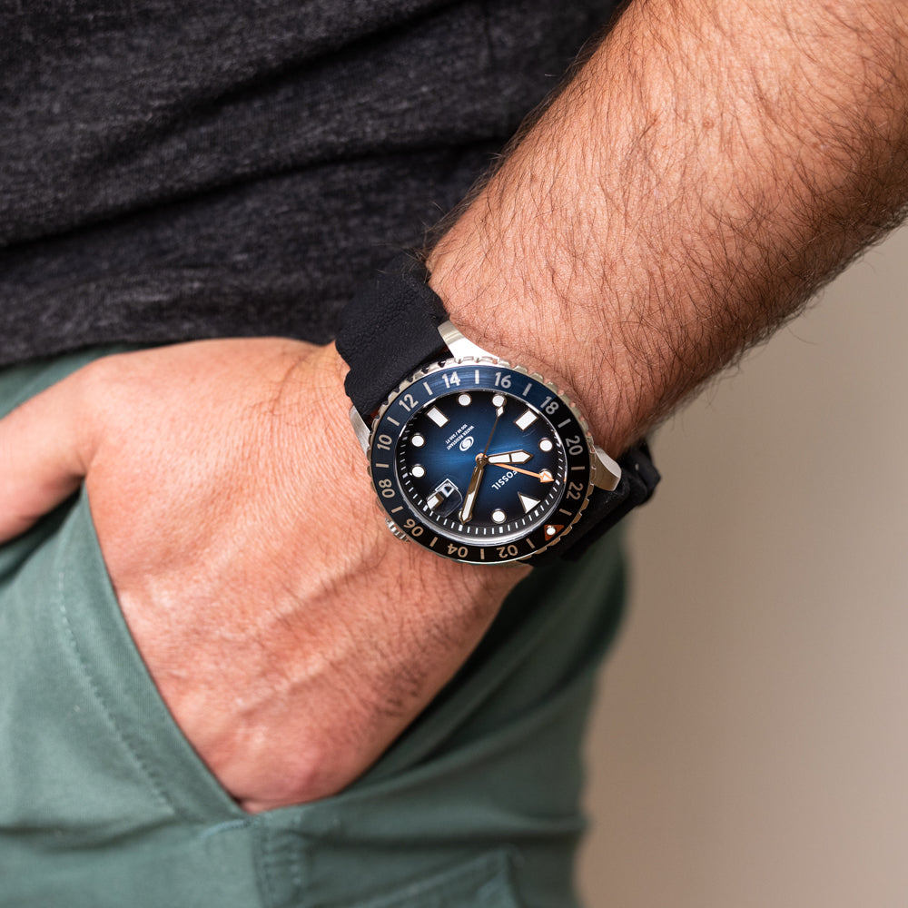 Fossil Blue FS6049 GMT Watch for Men - Stylish Analog Quartz Chronograph with Date Function - Perfect for Travel, Business & Everyday Wear