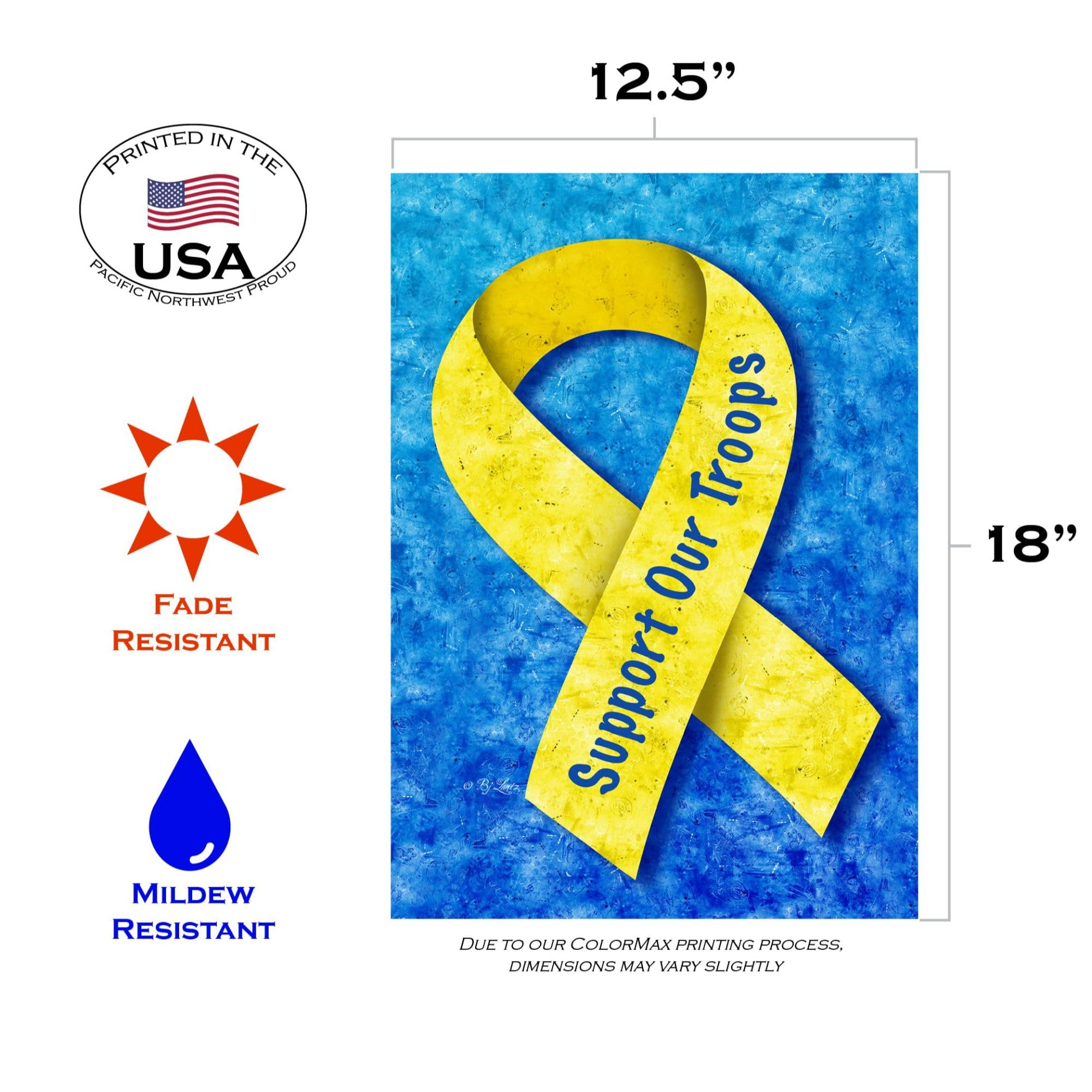 Toland Home Garden 12x18 Inch Double Sided Patriotic Garden Flag - Support Our Troops Military Yard Decoration for Outdoor House & Garden - Perfect for Memorial Day, Veterans Day & Patriotic Events
