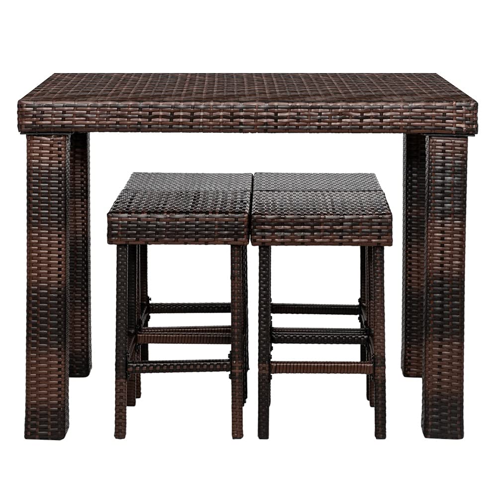 WSZJJ 5-Piece Outdoor Furniture Set - Bar Stool, Table & Chairs in Brown Gradient | Patio, Garden & Backyard Dining Set