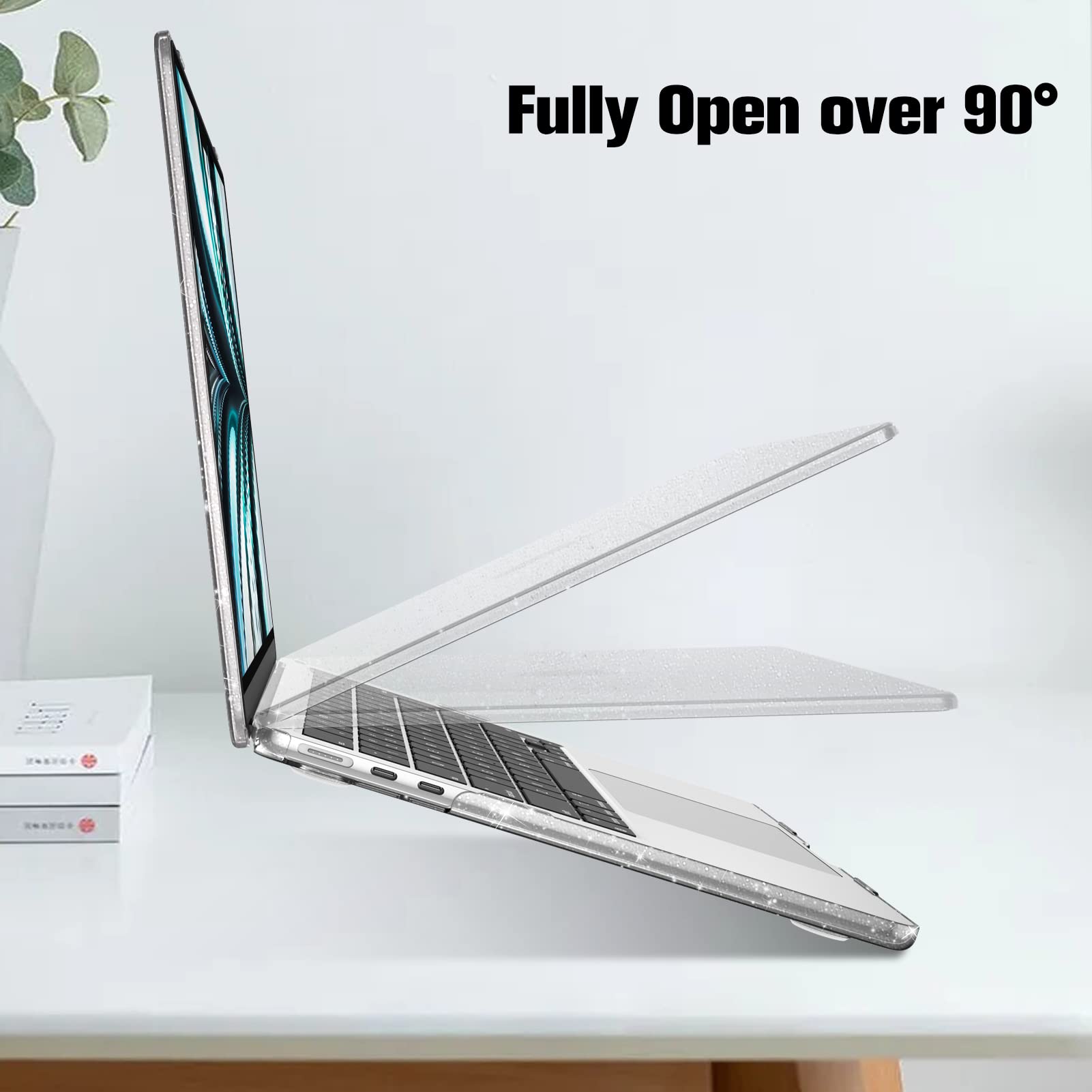 Fintie Protective Hard Shell Case for MacBook Air 13.6 Inch (2022-2025 Models A3240/A3113/A2681) - Snap On Cover Compatible with M2/M3/M4 Chip - Glittering Clear - Perfect for Work, Travel & School Protection