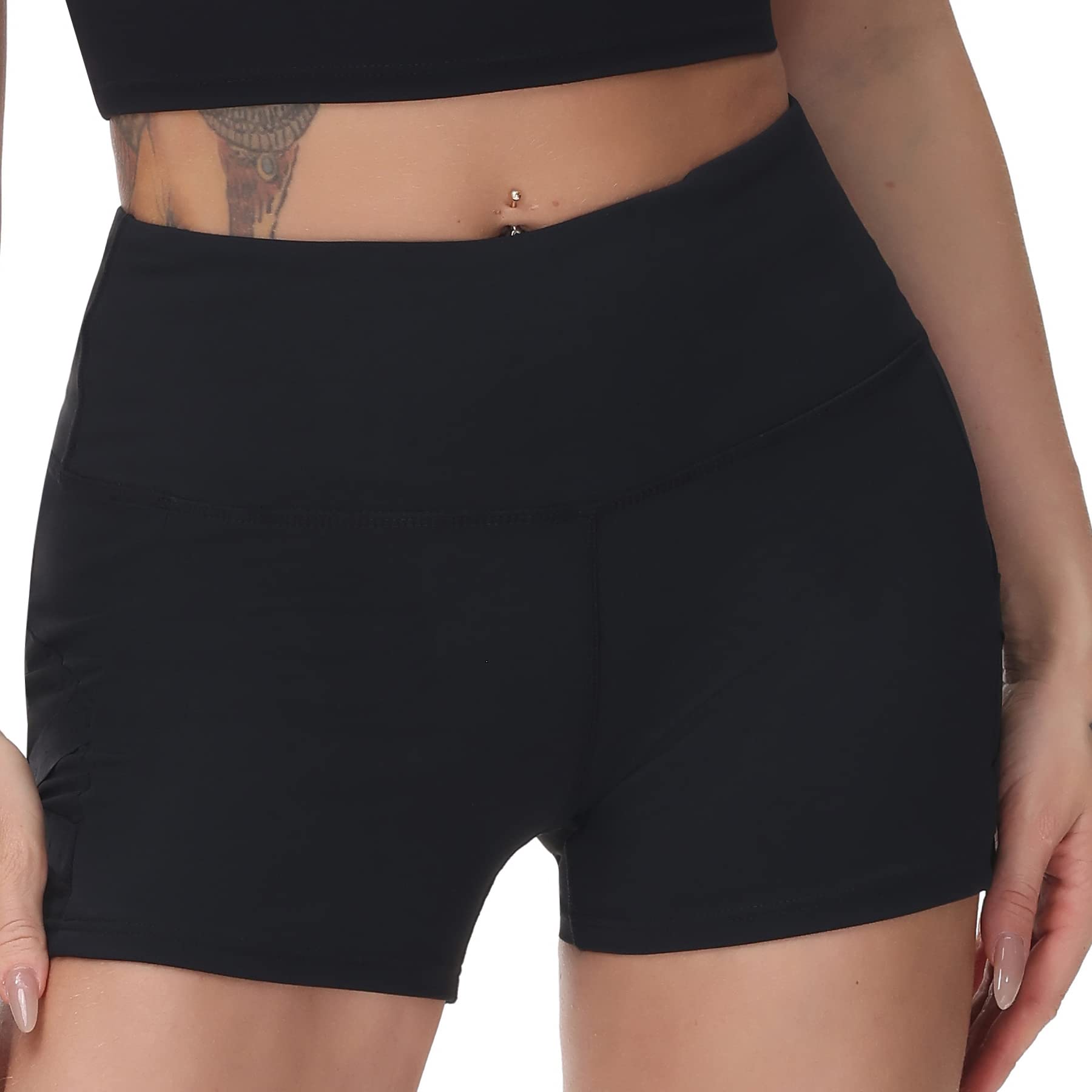 Romansong Women's High Waisted Yoga Pants with Pockets - 4-Way Stretch Tummy Control Mesh Capri Leggings | Non See-Through Workout Pants for Gym, Running & Lounge Wear