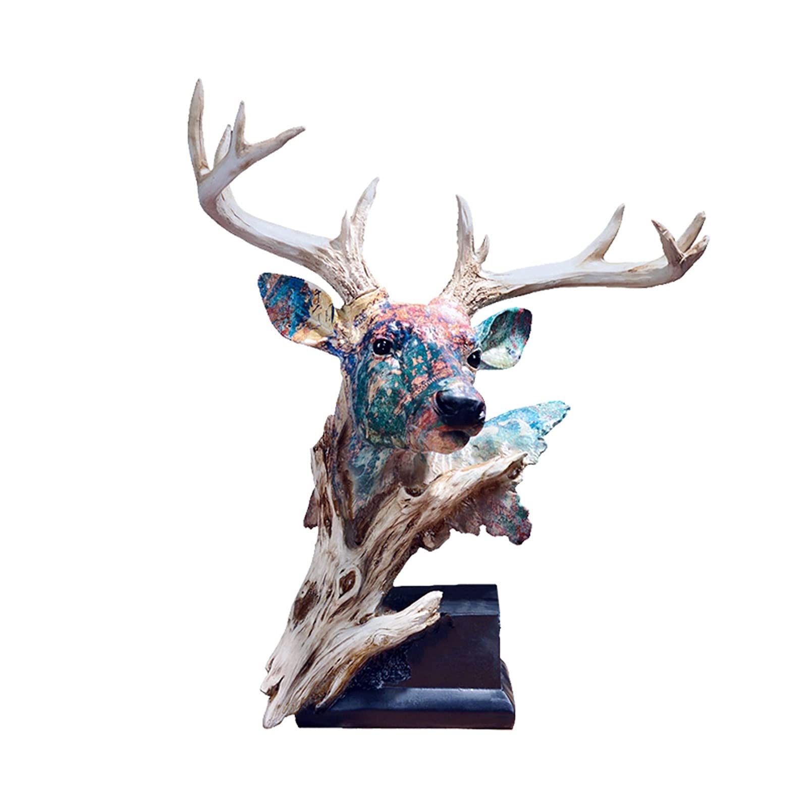 Hand-Painted Colorful Deer Head Sculpture - Originality Home Decor Oil Painting Bust Statue for Bar, Lounge, Living Room & Gallery | Unique Wall Art, Desktop Decor Gift for Nature Lovers