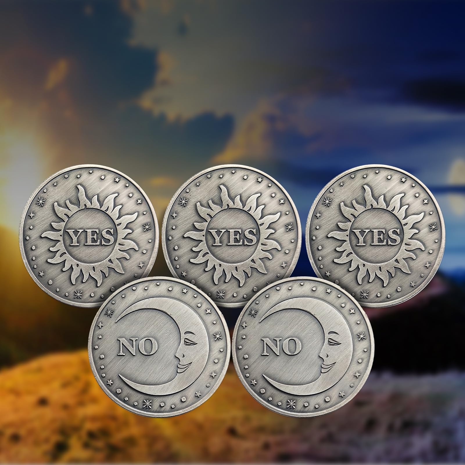 5 Pcs Yes No Decision Coin - Sun and Moon Double Sided Challenge Coin for Divination, Games, and Decision Making - Perfect for Fortune Telling, Party Games, and Meditation Guidance