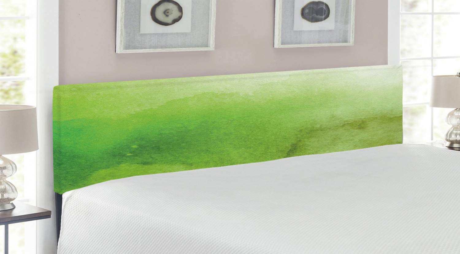 Ambesonne Sage Headboard - Abstract Watercolor Green Tones Upholstered Metal Bed Headboard with Memory Foam, King Size in Apple & Fern Green | Perfect for Modern Bedroom Decor & Guest Room Styling
