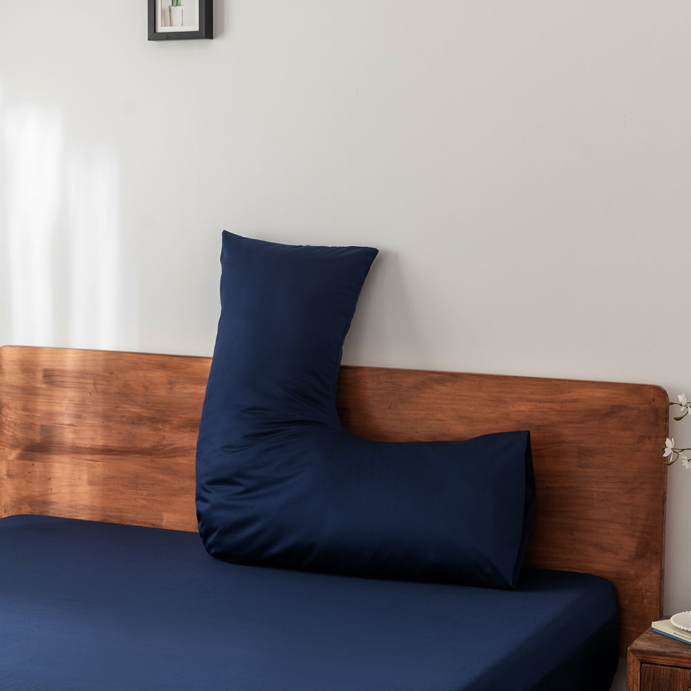 Premium 400 Thread Count Casey Cotton V-Shaped Pillowcase - Navy Blue | Hypoallergenic & Breathable Bedding for Side Sleepers, Pregnancy Support & Neck Pain Relief