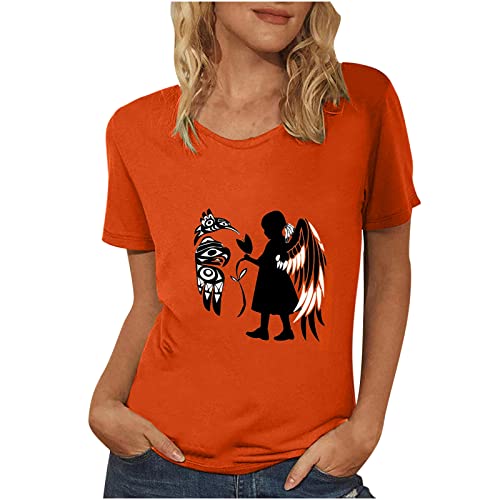 Women's Canada Orange Day Short Sleeve Graphic T-Shirt - Casual Crewneck Loose Fit Tee for Summer & Holiday Wear - Perfect for Festivals, Travel and Everyday Comfort