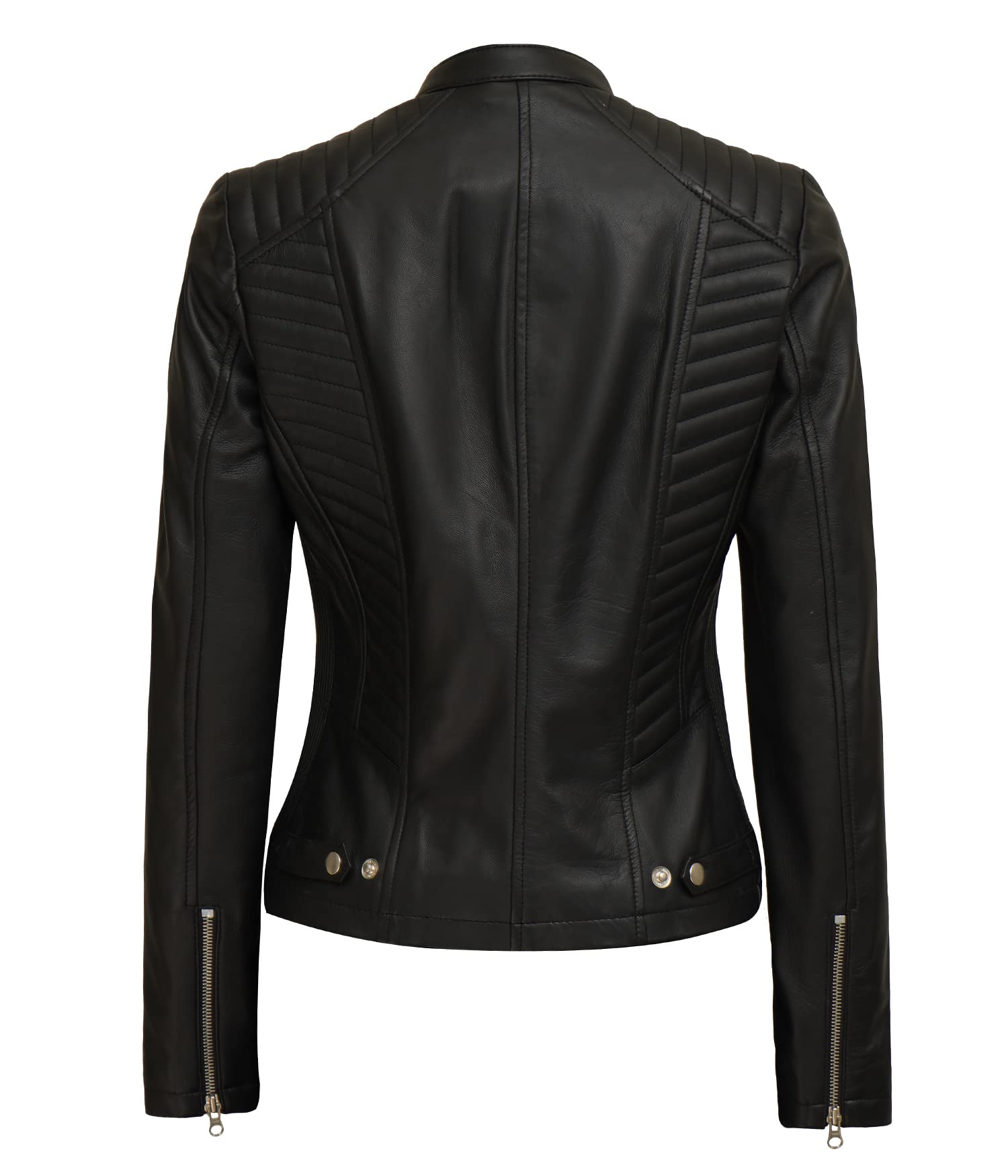 Genuine Leather Cafe Racer Jacket for Women - Natural Grain Stand Collar Motorcycle Jacket | Stylish Biker Outerwear for Riding & Casual Wear