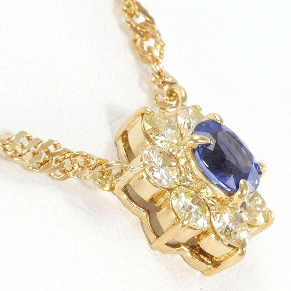 18K Yellow Gold Sapphire and Yellow Diamond Necklace for Women - Elegant Jewelry Gift for Anniversary, Wedding, or Special Occasion